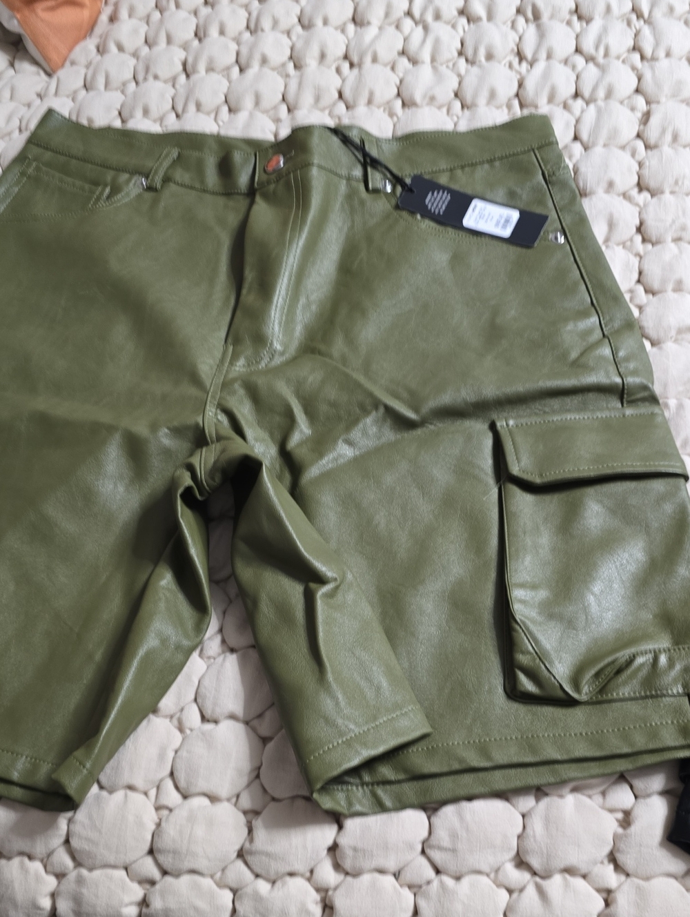 Fashion Nova Faux Leather Olive Cargo Shorts